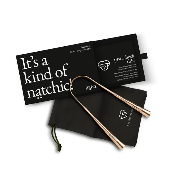 Natchic copper tongue scraper with pouch and box